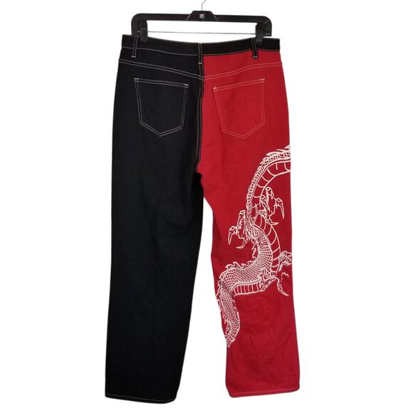 Shein Women's High Rise Dragon Red Black Colorblock Jeans Size Large / 10 / 30 - Picture 2 of 6
